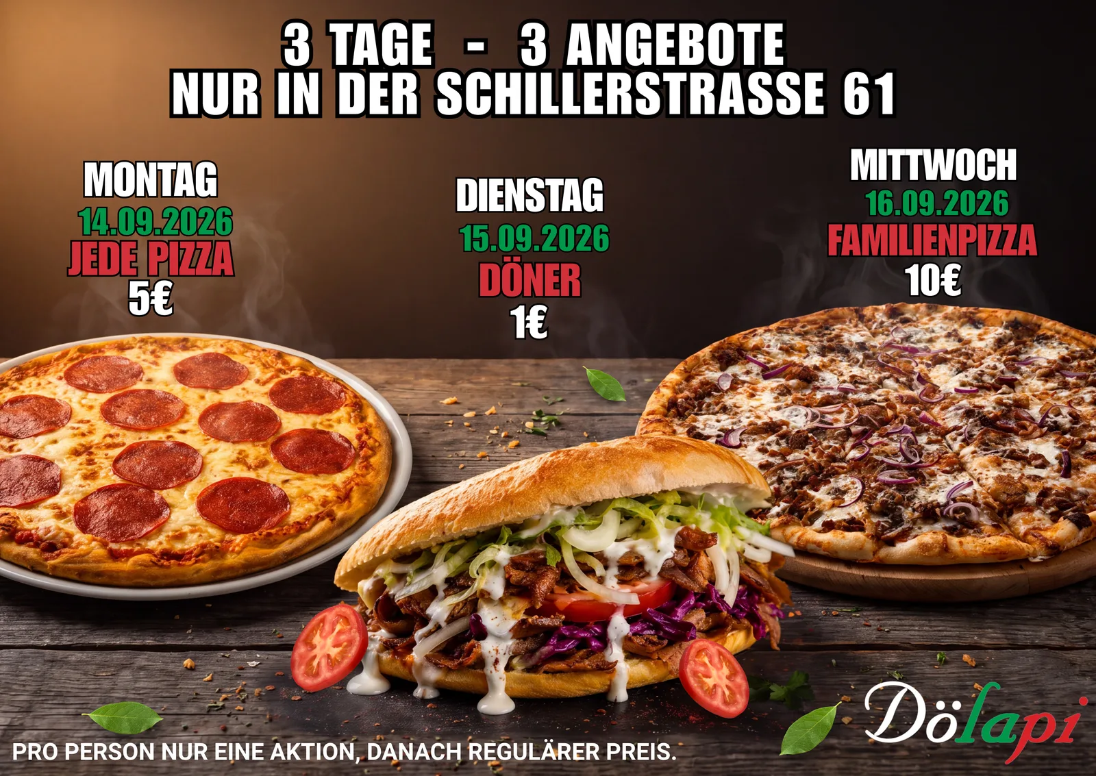 Plakat: 3 Tage – 3 Angebote bei DöLaPi in der Schillerstraße 61, 14.–16.09.2026
