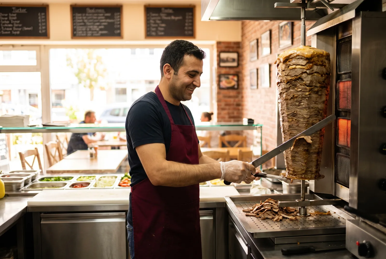 DöLaPi Mitarbeiter schneidet Döner am Dönerspieß in Ingolstadt