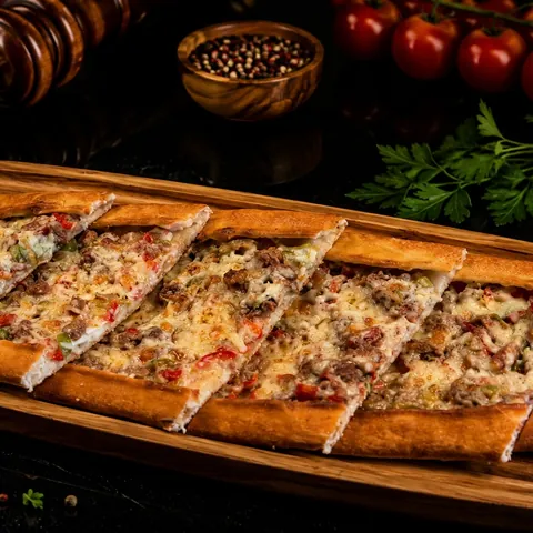 Pide with Diced Meat and Kashar Cheese
