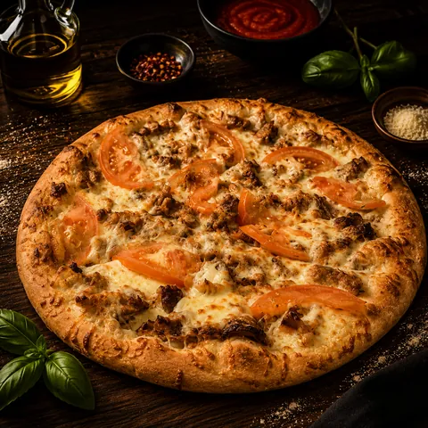 Pizza with Döner and Tomato