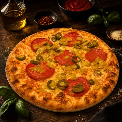 Pizza with Salami and Peppers